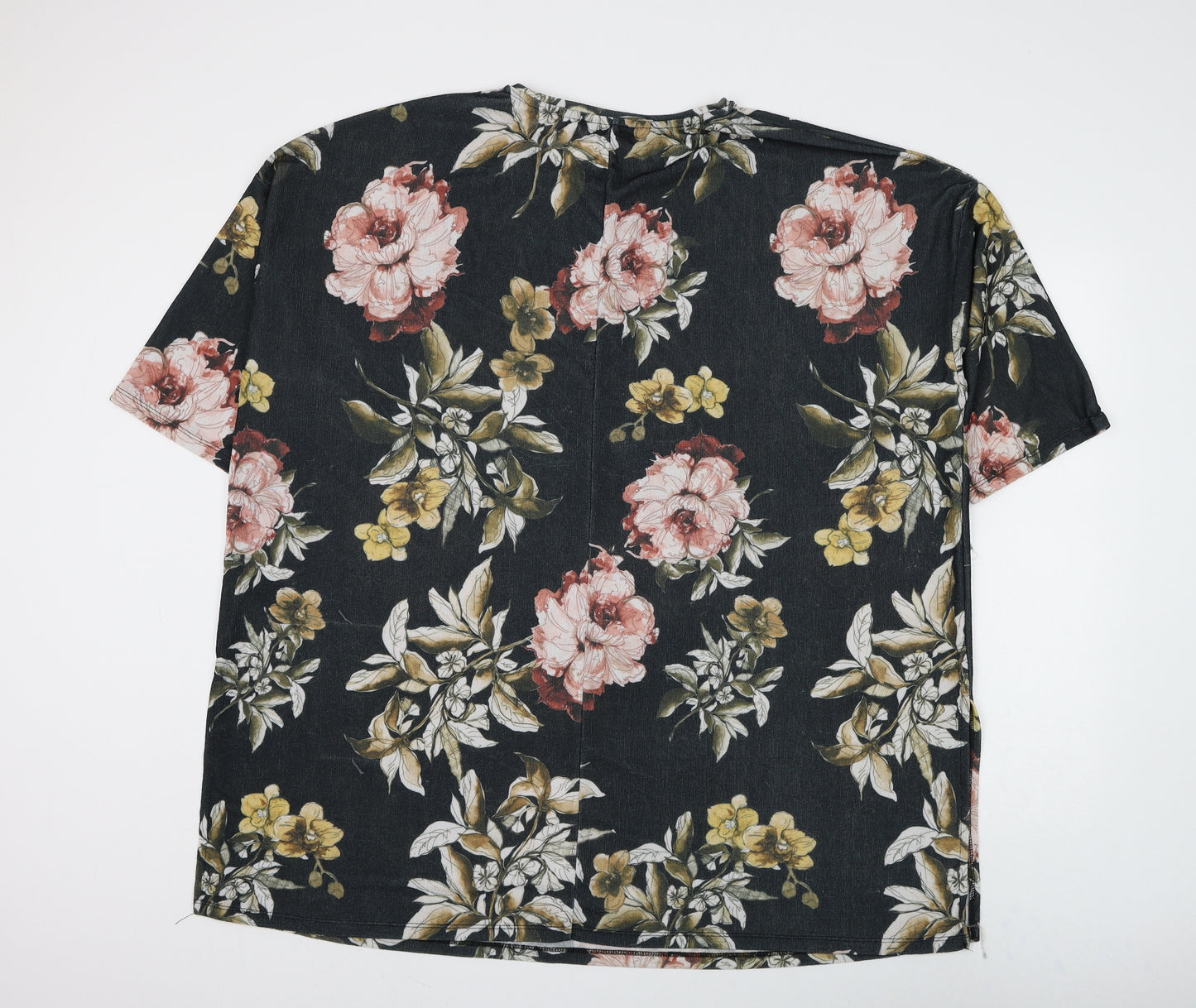 Yours Womens Black Floral Polyester Basic Blouse Size 22 Round Neck