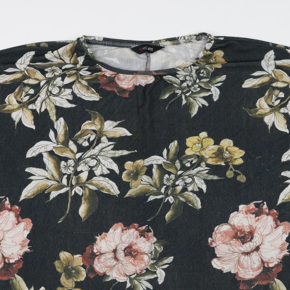 Yours Womens Black Floral Polyester Basic Blouse Size 22 Round Neck