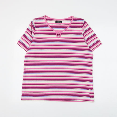 Bonmarché Womens Pink Striped Polyester Basic T-Shirt Size M Round Neck