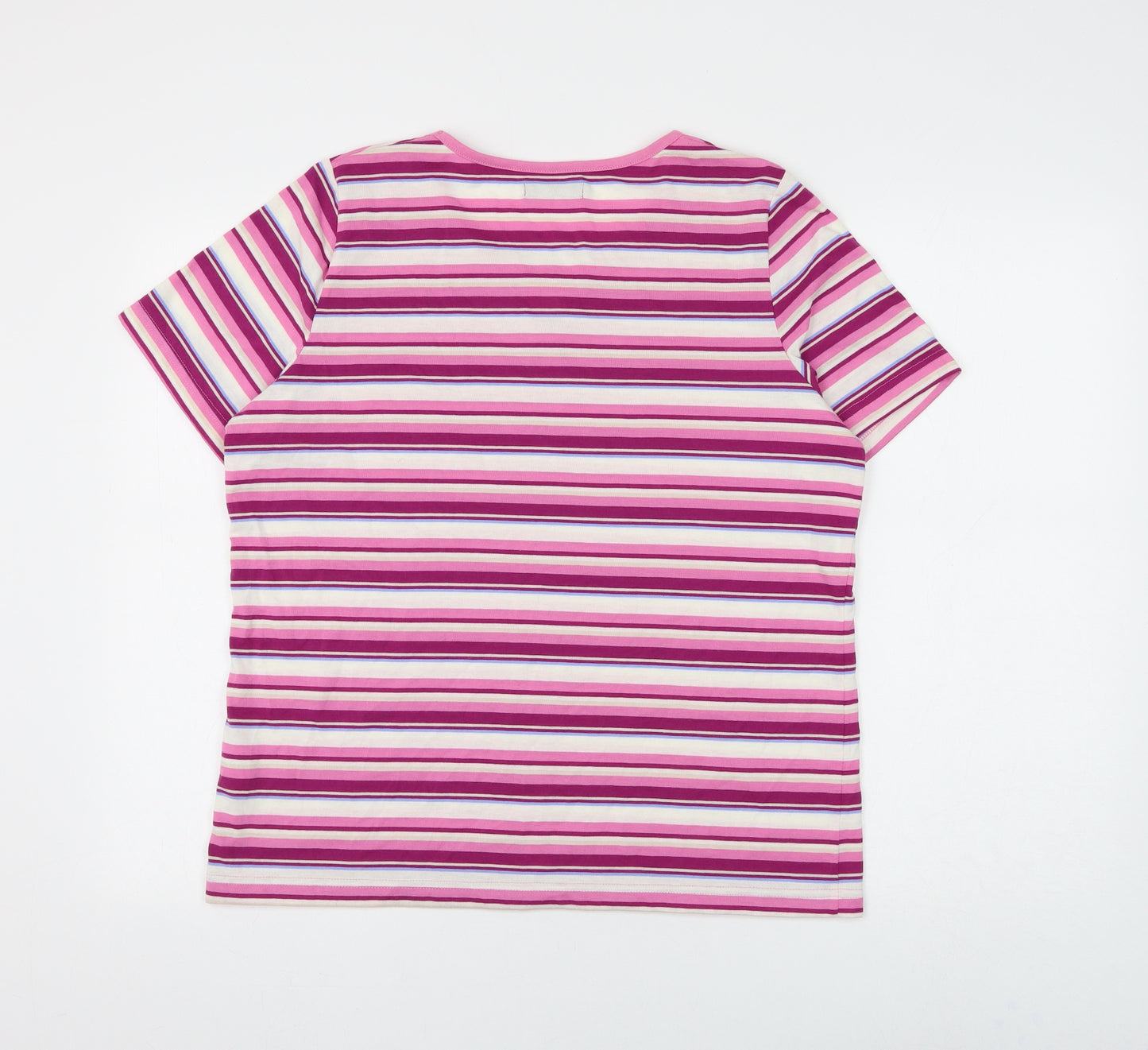 Bonmarché Womens Pink Striped Polyester Basic T-Shirt Size M Round Neck
