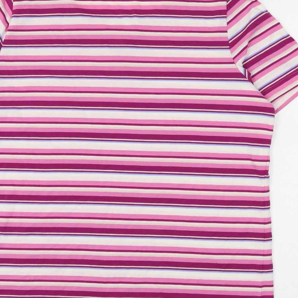 Bonmarché Womens Pink Striped Polyester Basic T-Shirt Size M Round Neck