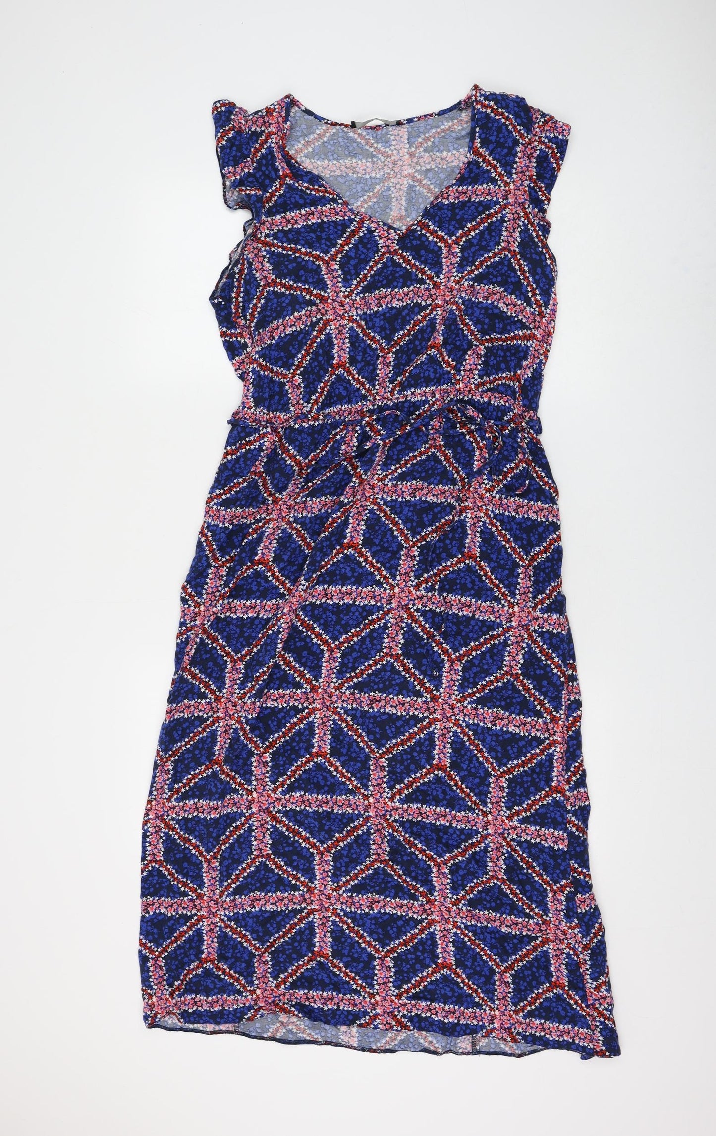 George Womens Blue Geometric Viscose Shift Size 12 V-Neck Tie