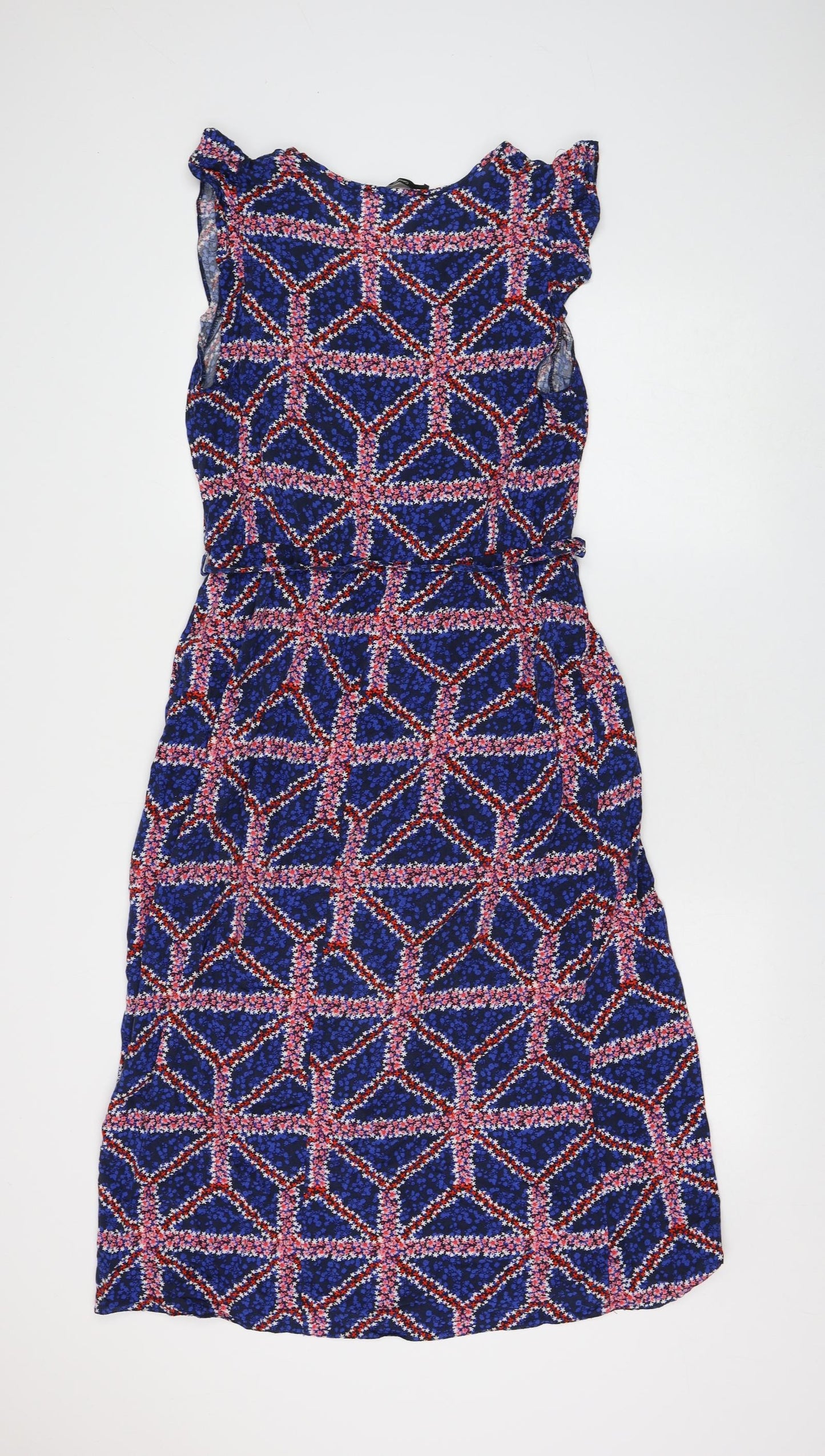 George Womens Blue Geometric Viscose Shift Size 12 V-Neck Tie