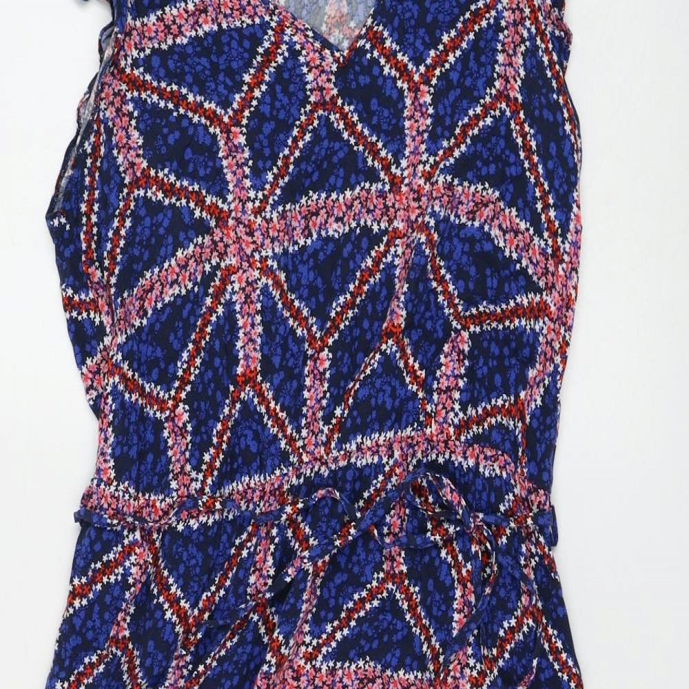 George Womens Blue Geometric Viscose Shift Size 12 V-Neck Tie