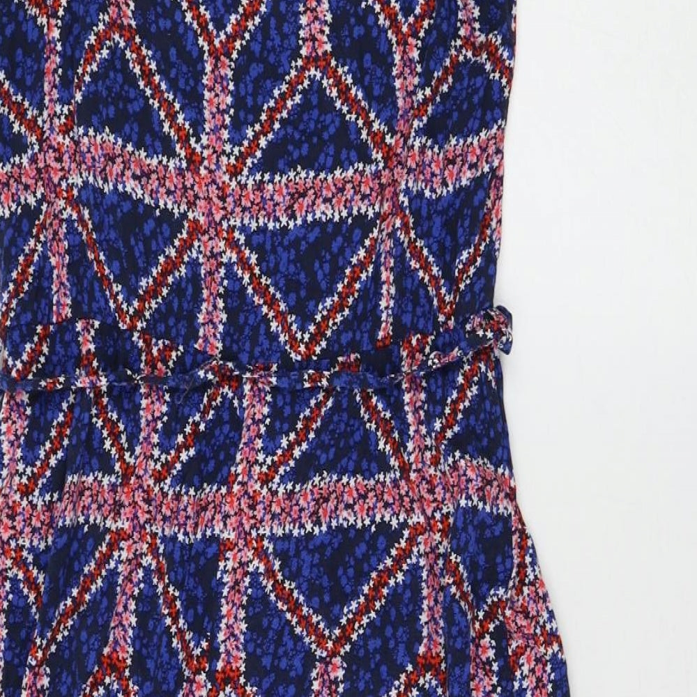 George Womens Blue Geometric Viscose Shift Size 12 V-Neck Tie