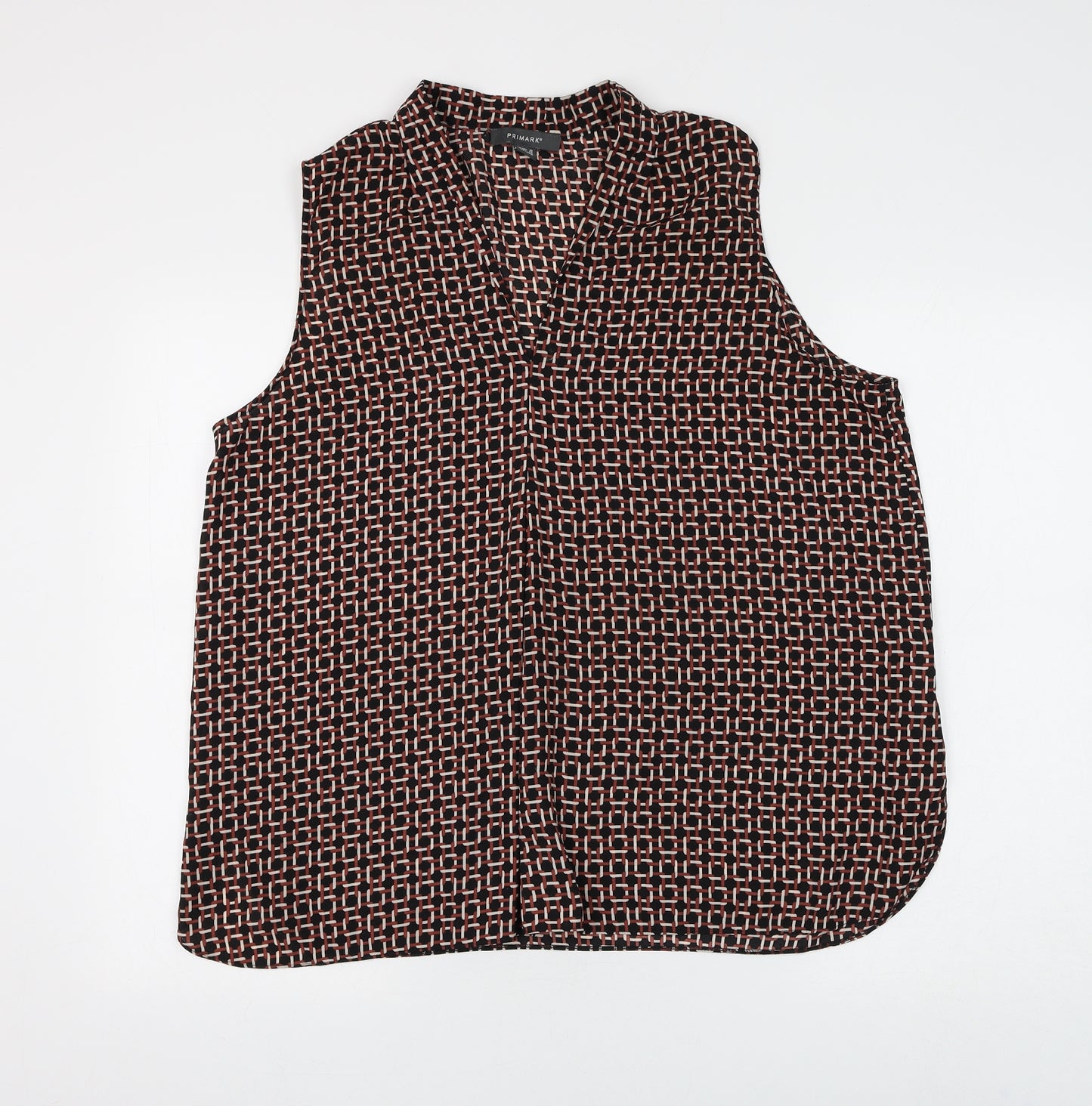 Primark Womens Black Geometric Polyester Basic Blouse Size 18 V-Neck