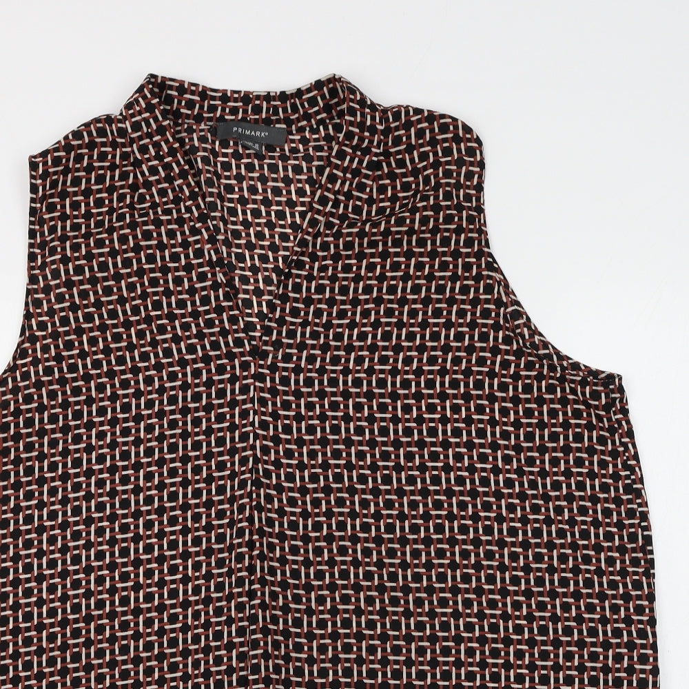 Primark Womens Black Geometric Polyester Basic Blouse Size 18 V-Neck