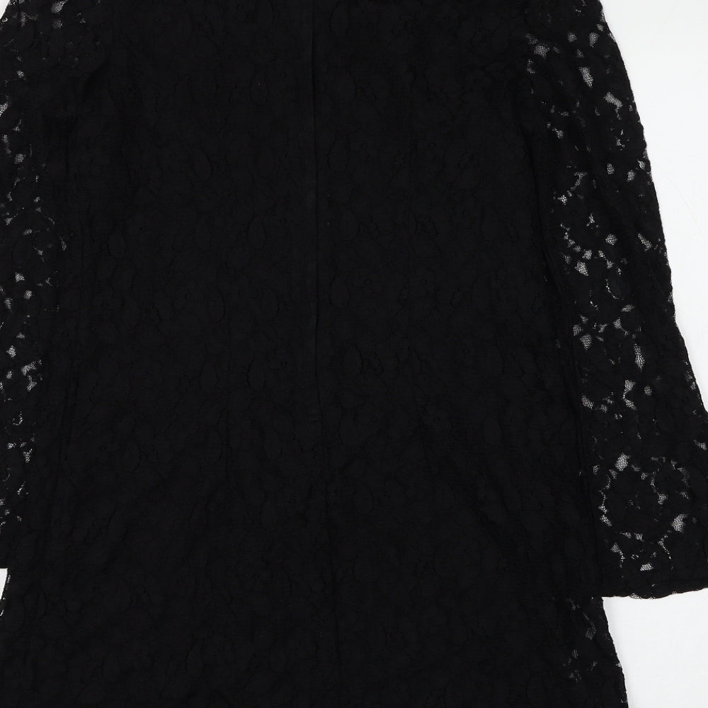 H&M Womens Black Floral Polyester Shift Size 8 Round Neck Zip