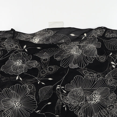 Wallis Womens Black Floral Polyester Basic Blouse Size 16 Round Neck - Cold Shoulder