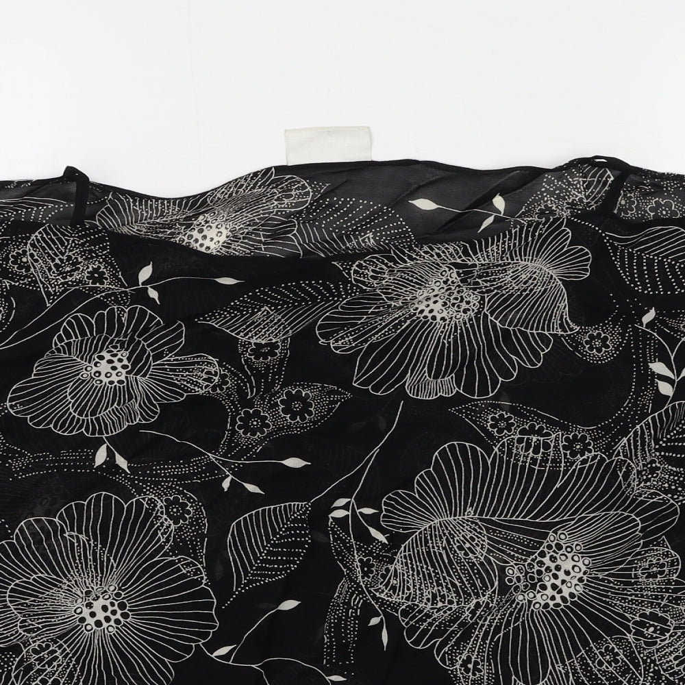 Wallis Womens Black Floral Polyester Basic Blouse Size 16 Round Neck - Cold Shoulder