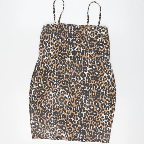 Daisy Street Womens Brown Animal Print Polyester Mini Size 14 Square Neck Pullover