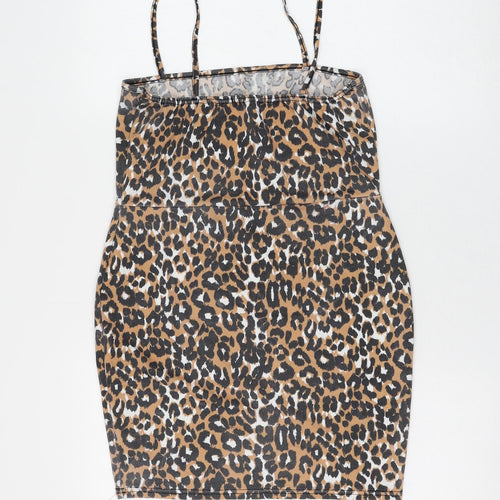 Daisy Street Womens Brown Animal Print Polyester Mini Size 14 Square Neck Pullover