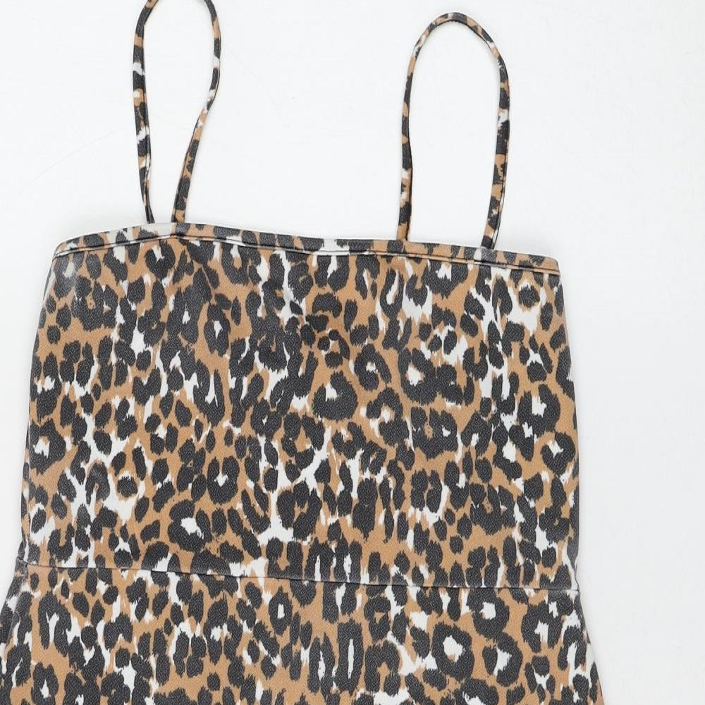 Daisy Street Womens Brown Animal Print Polyester Mini Size 14 Square Neck Pullover