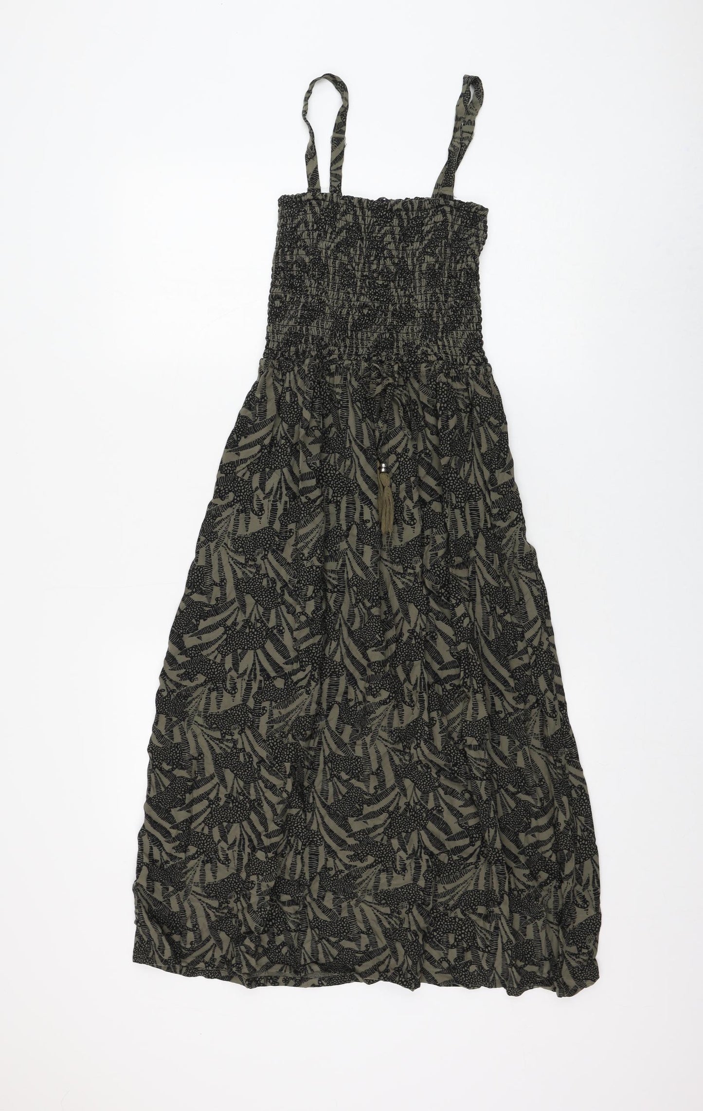 Marks and Spencer Womens Green Geometric Viscose Fit & Flare Size 8 Square Neck Pullover