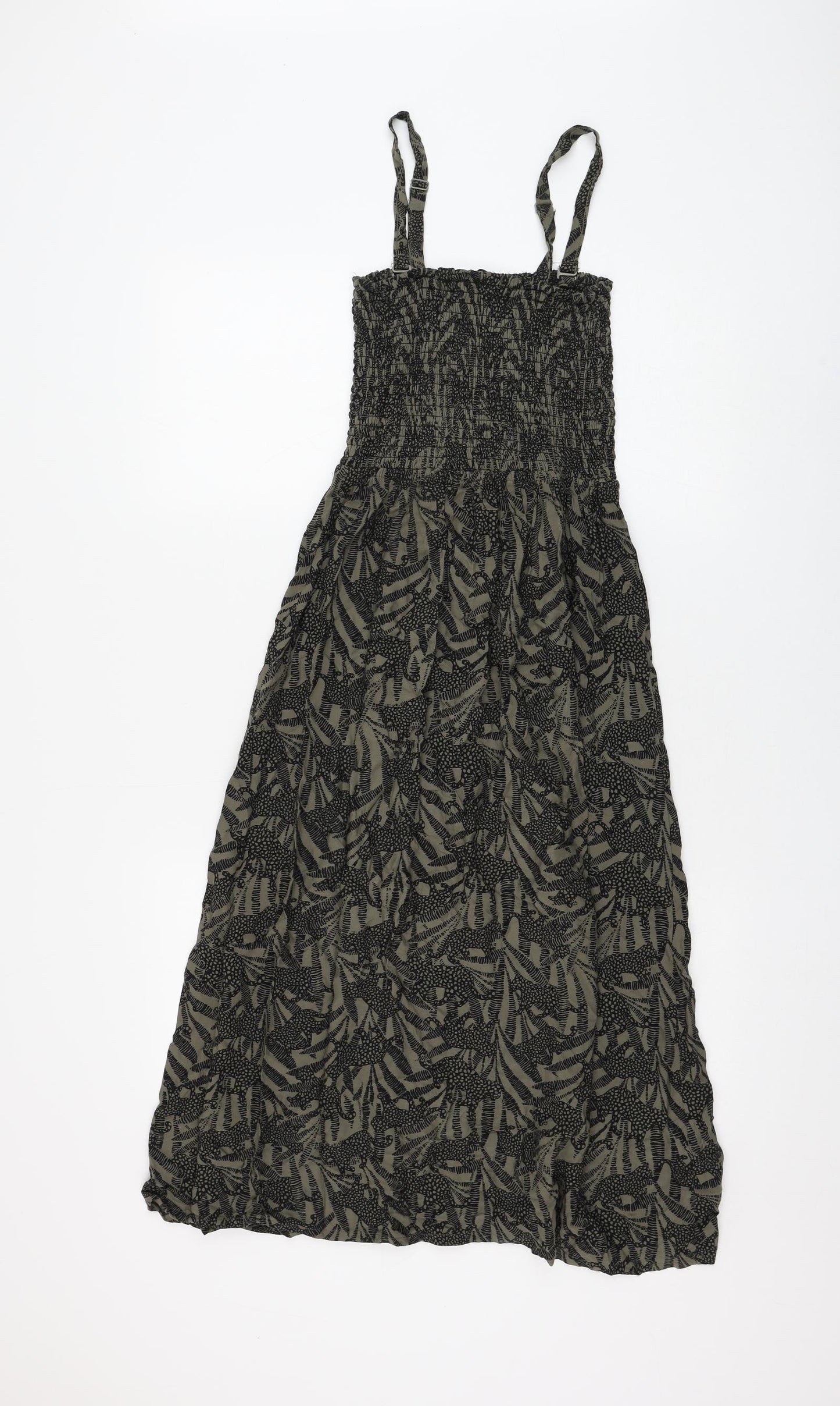 Marks and Spencer Womens Green Geometric Viscose Fit & Flare Size 8 Square Neck Pullover