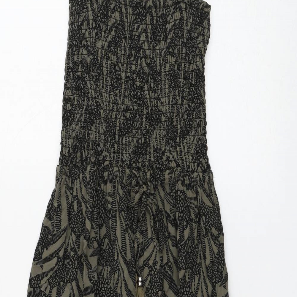 Marks and Spencer Womens Green Geometric Viscose Fit & Flare Size 8 Square Neck Pullover