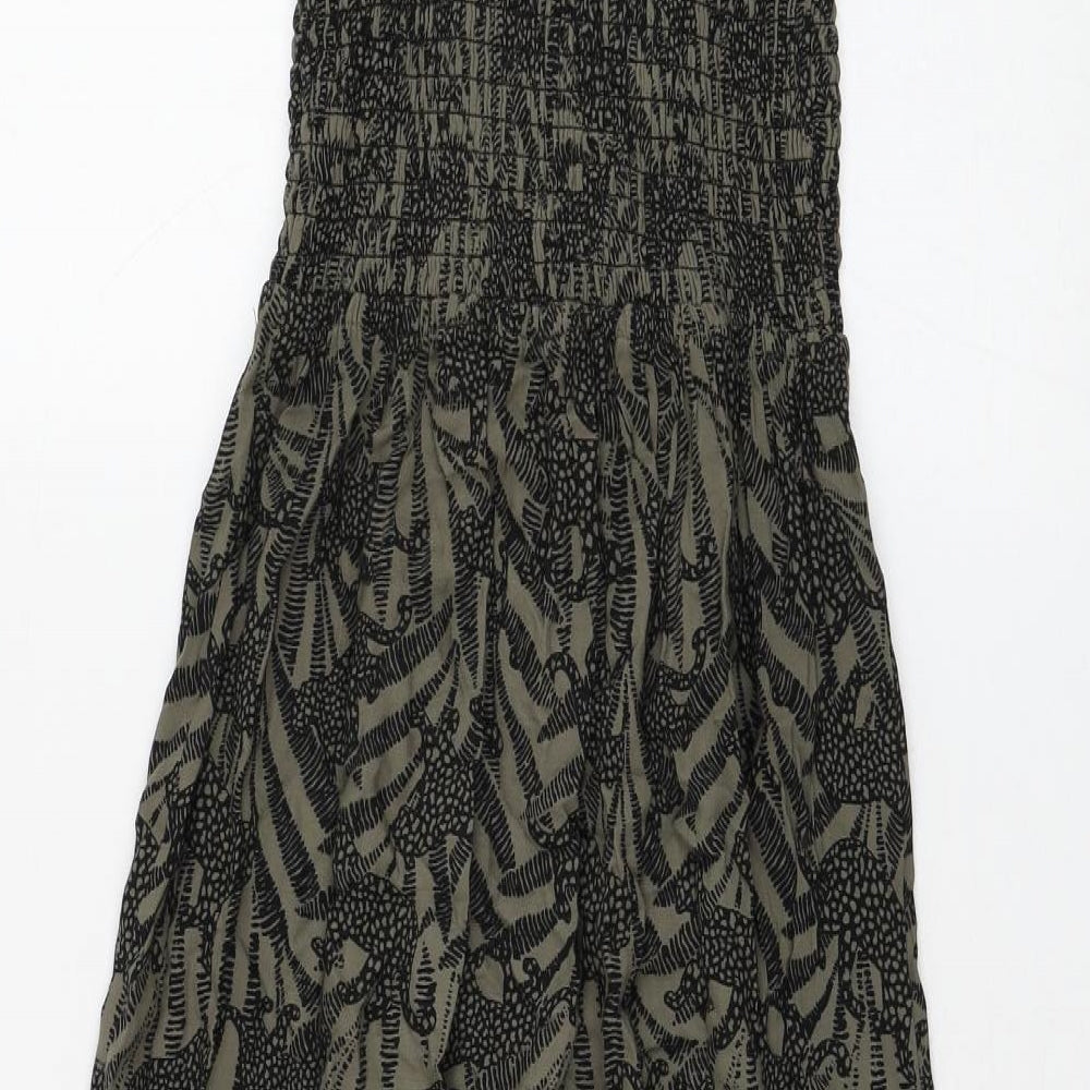 Marks and Spencer Womens Green Geometric Viscose Fit & Flare Size 8 Square Neck Pullover
