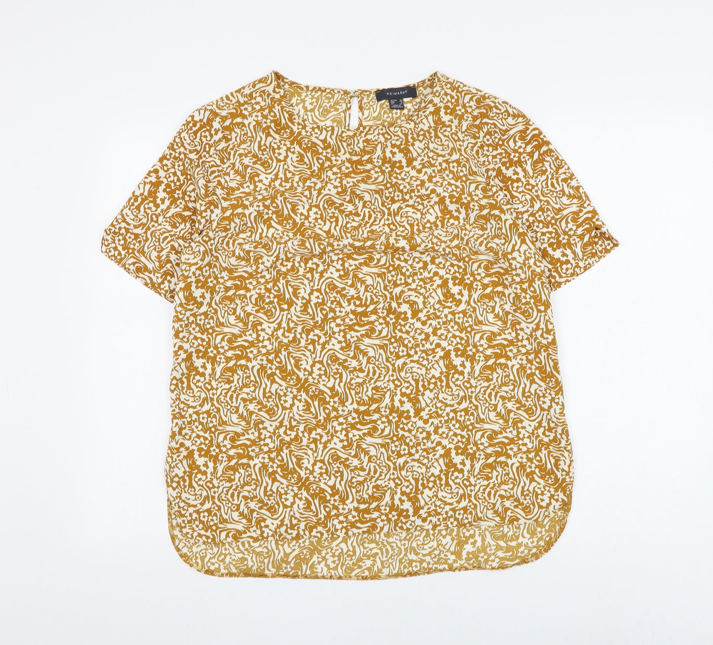 Primark Womens Yellow Geometric Polyester Basic Blouse Size 12 Round Neck