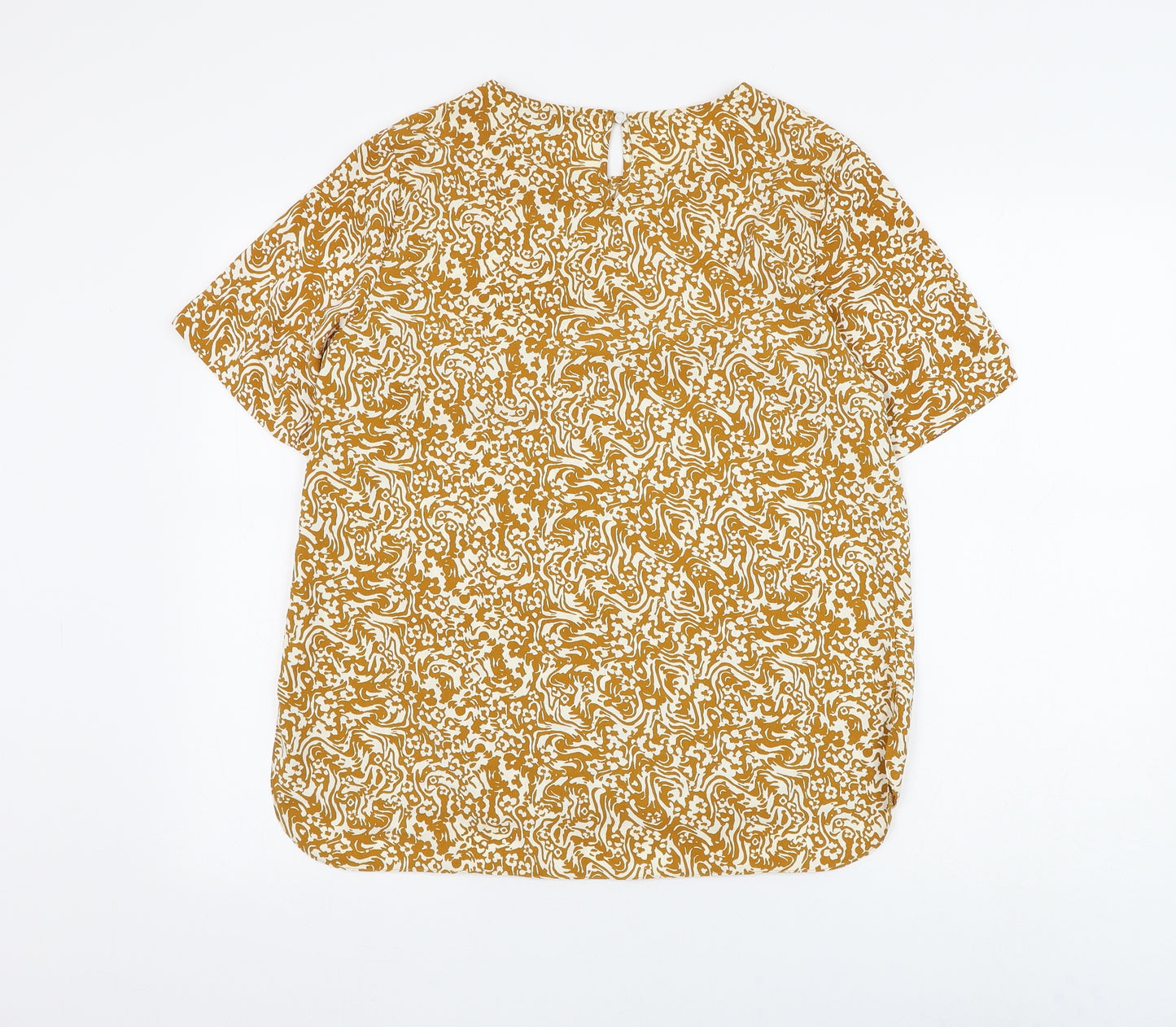 Primark Womens Yellow Geometric Polyester Basic Blouse Size 12 Round Neck