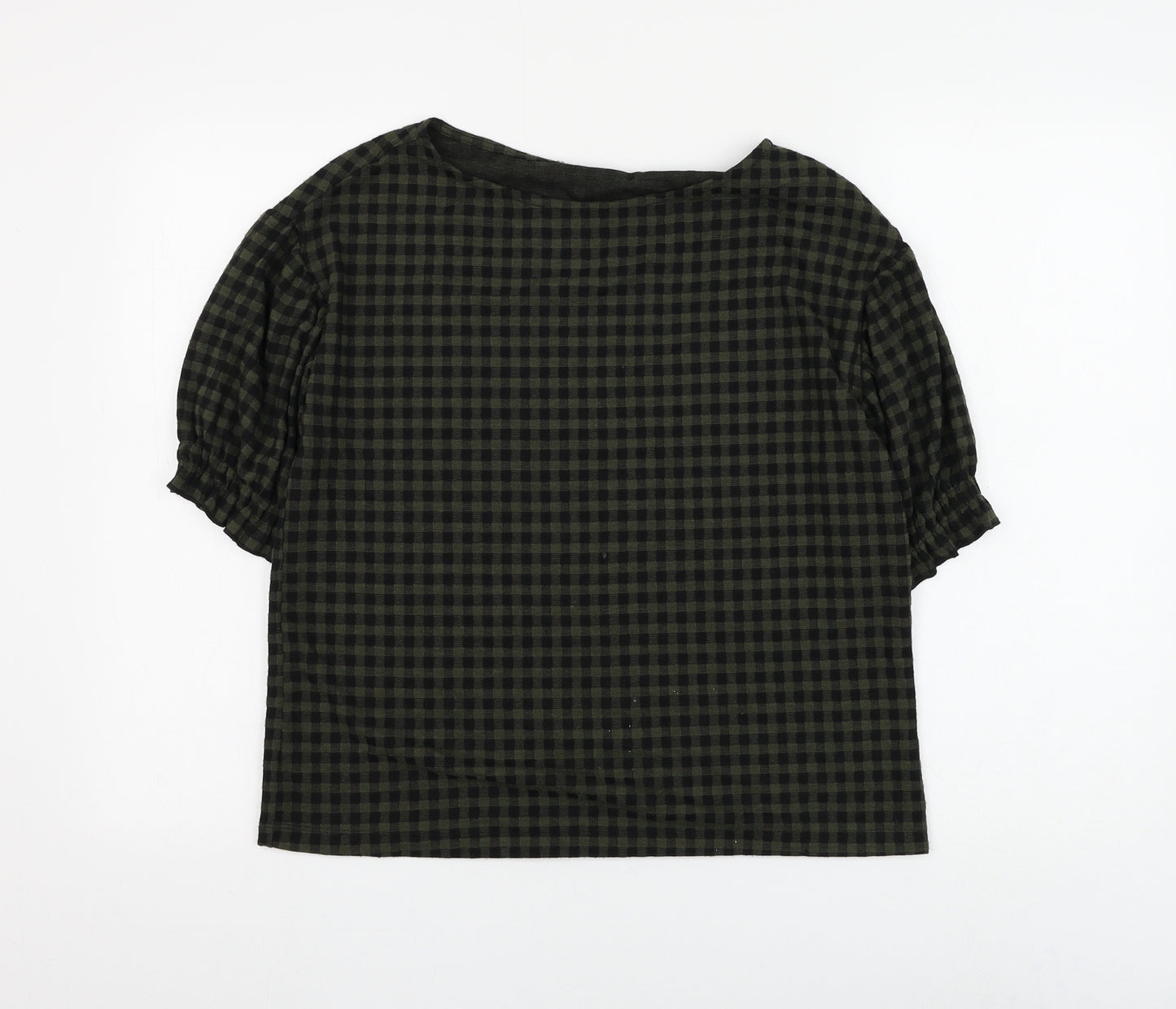 Marks and Spencer Womens Green Check Polyester Basic Blouse Size 10 Boat Neck