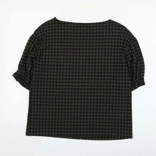 Marks and Spencer Womens Green Check Polyester Basic Blouse Size 10 Boat Neck