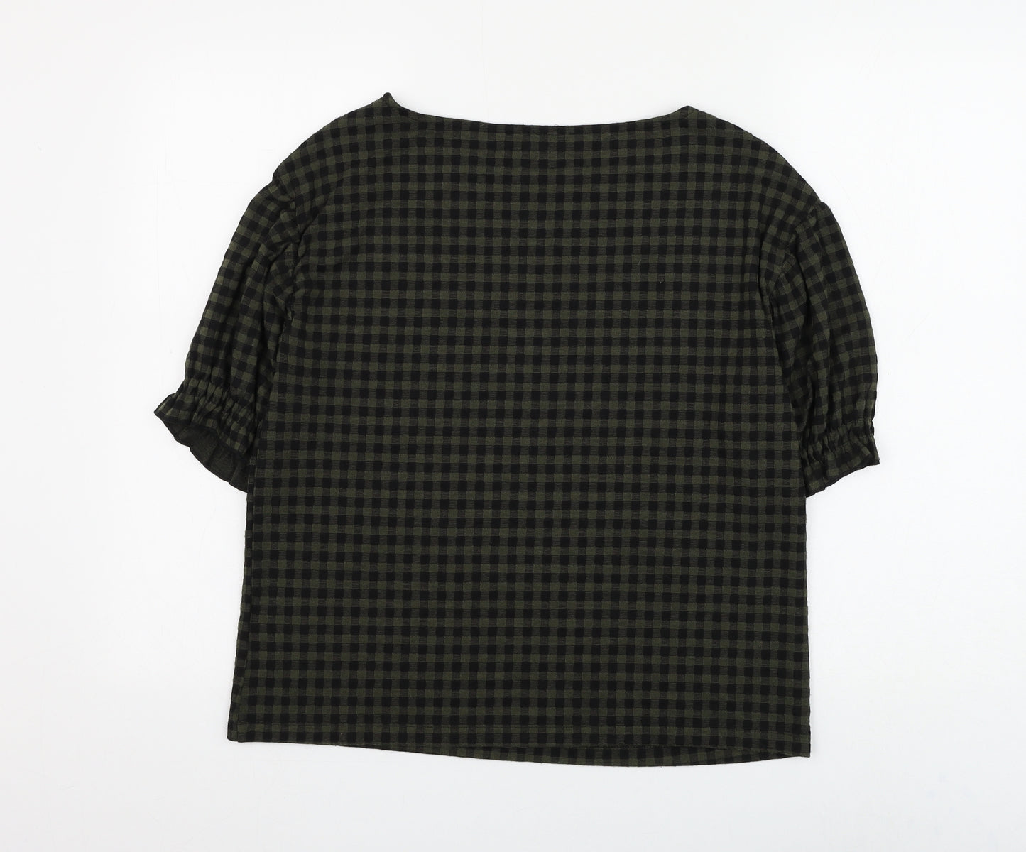 Marks and Spencer Womens Green Check Polyester Basic Blouse Size 10 Boat Neck