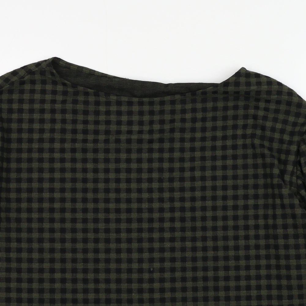 Marks and Spencer Womens Green Check Polyester Basic Blouse Size 10 Boat Neck