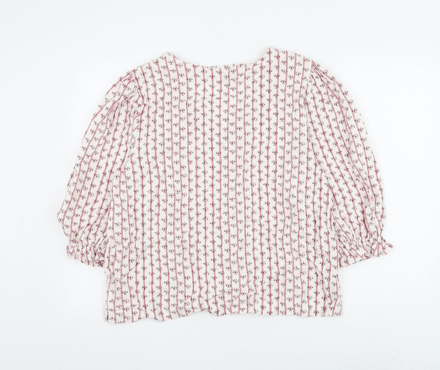 NEXT Womens White Striped Viscose Basic Blouse Size 14 V-Neck - Flower