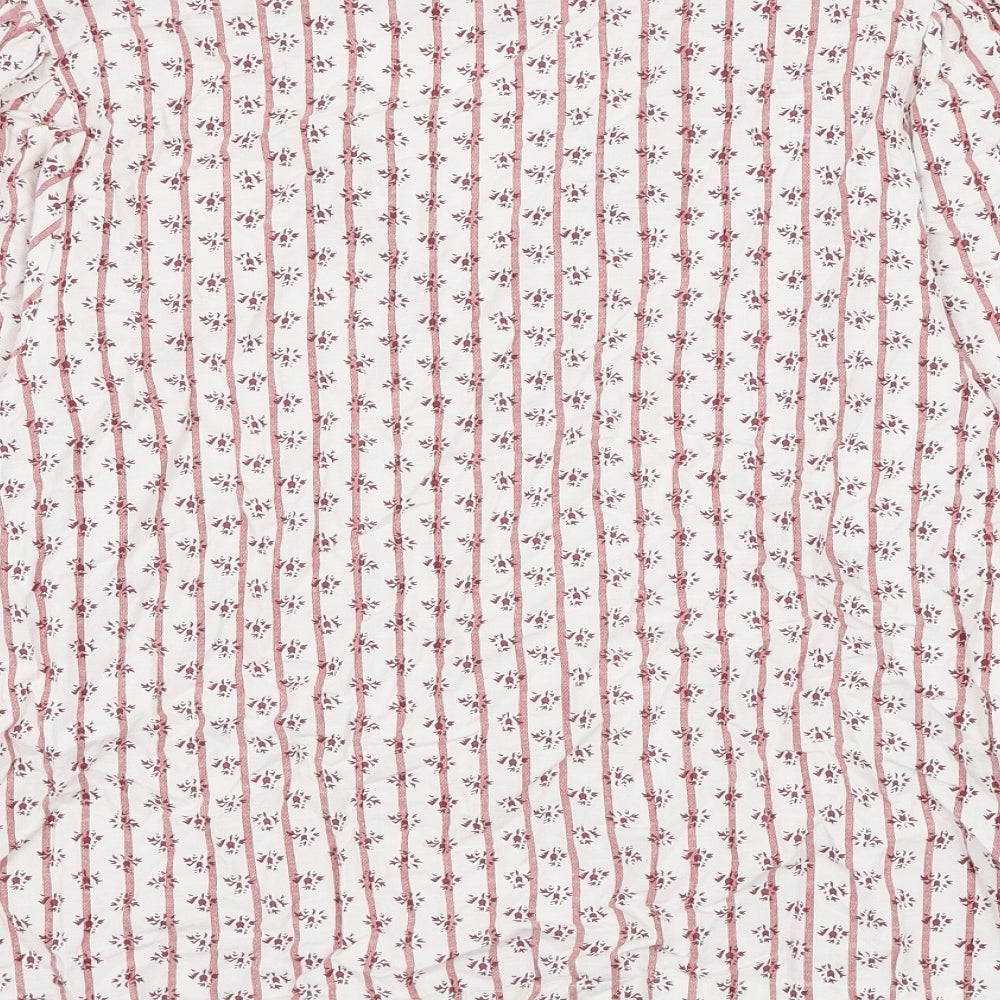 NEXT Womens White Striped Viscose Basic Blouse Size 14 V-Neck - Flower