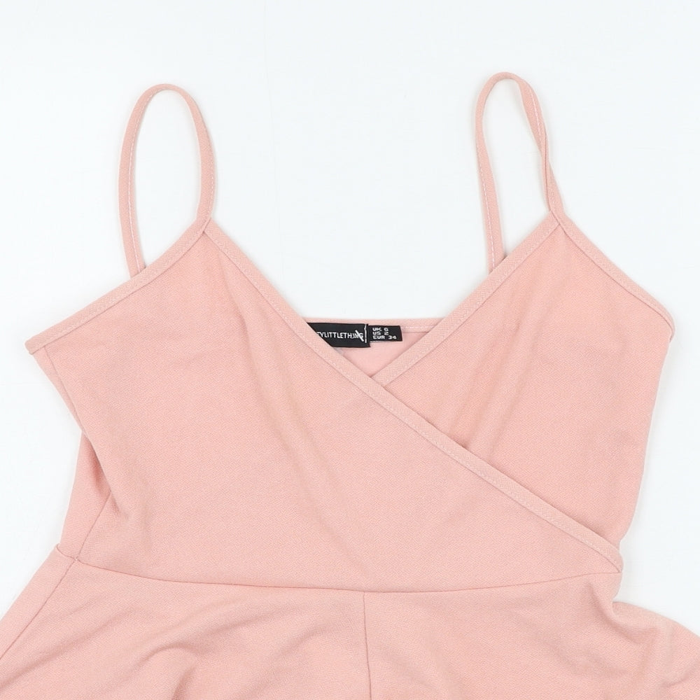 PRETTYLITTLETHING Womens Pink Polyester Playsuit One-Piece Size 6 Pullover