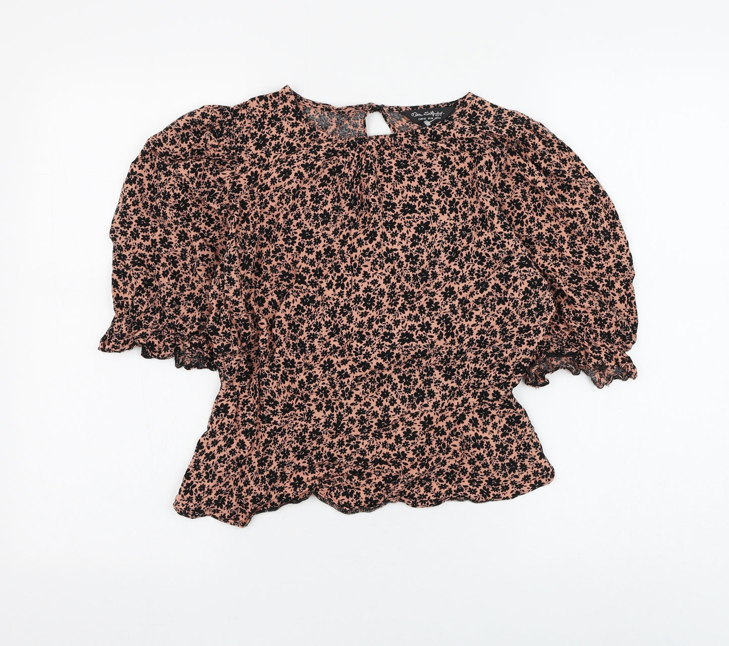 Miss Selfridge Womens Pink Floral Viscose Basic Blouse Size 14 Round Neck
