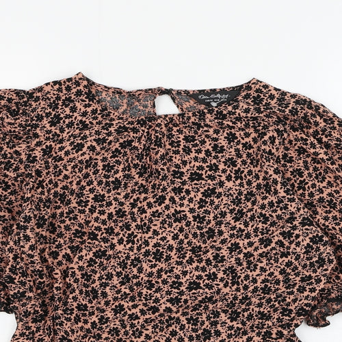 Miss Selfridge Womens Pink Floral Viscose Basic Blouse Size 14 Round Neck