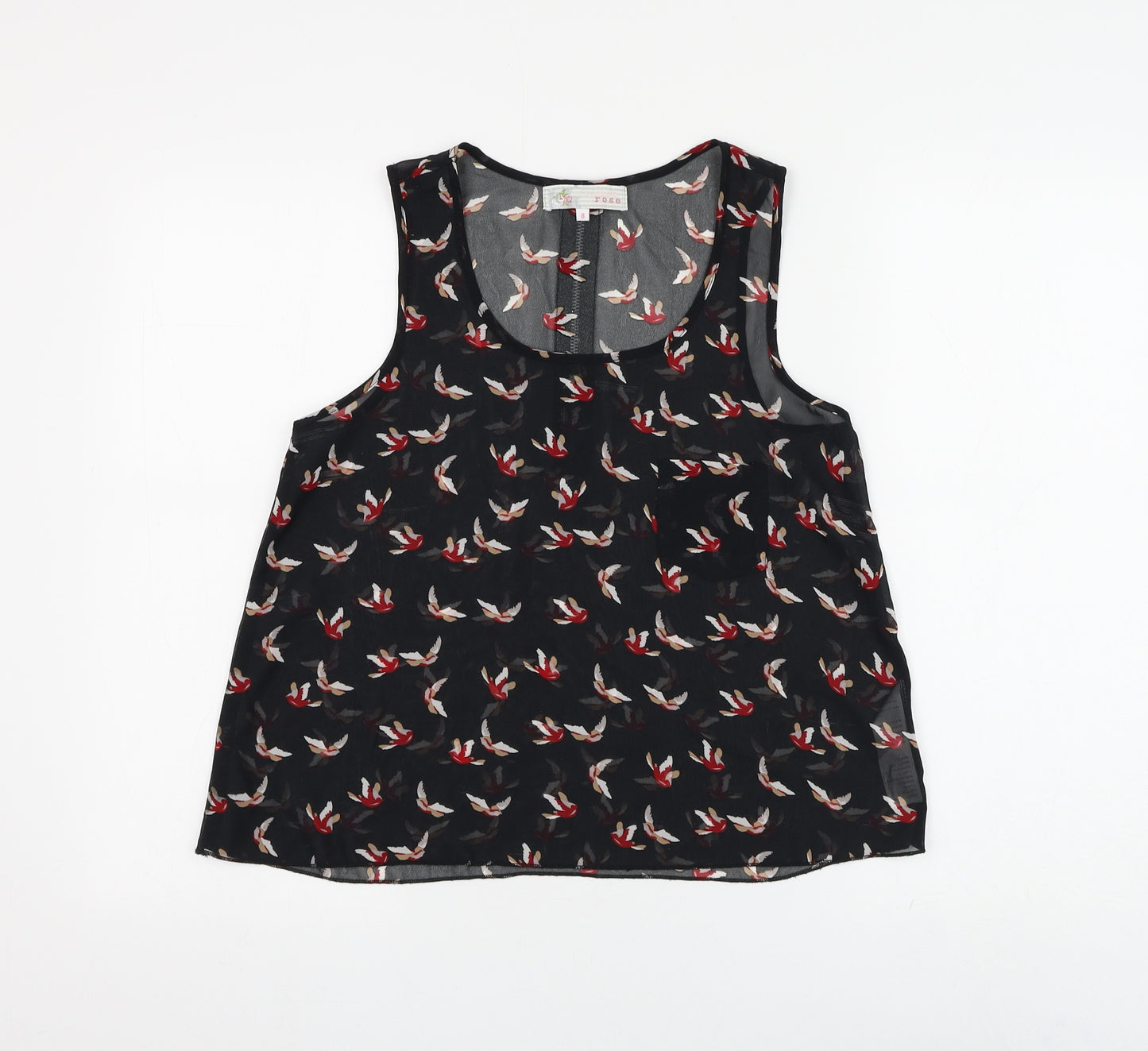 Cameo Rose Womens Black Geometric Polyester Basic Blouse Size 8 Round Neck - Bird Pattern