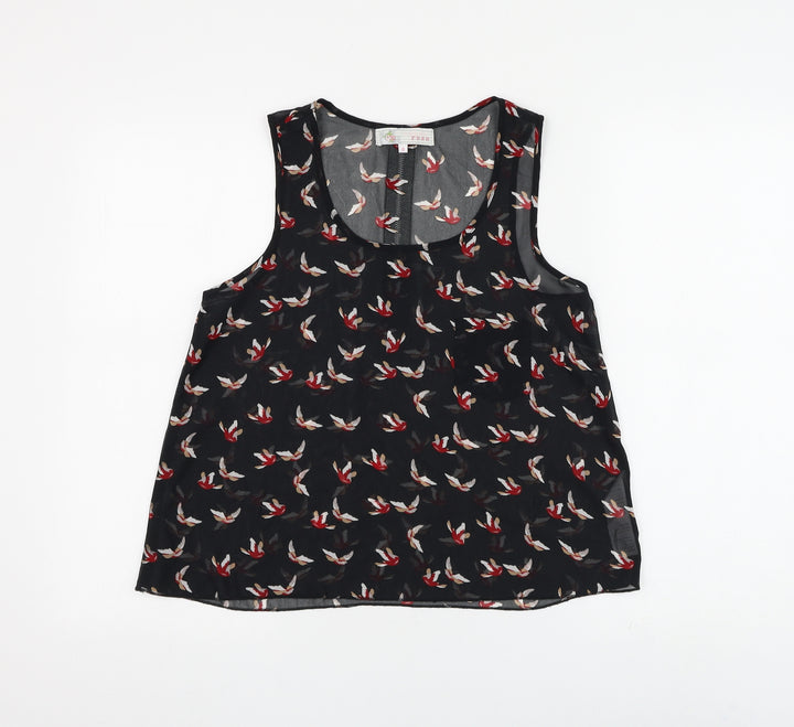 Cameo Rose Womens Black Geometric Polyester Basic Blouse Size 8 Round Neck - Bird Pattern