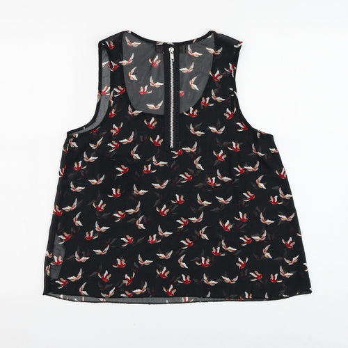 Cameo Rose Womens Black Geometric Polyester Basic Blouse Size 8 Round Neck - Bird Pattern