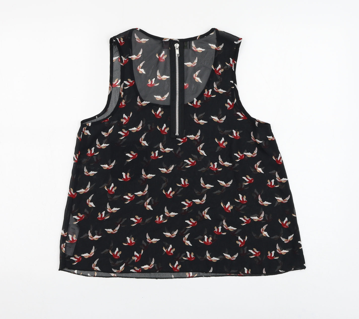 Cameo Rose Womens Black Geometric Polyester Basic Blouse Size 8 Round Neck - Bird Pattern