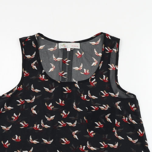 Cameo Rose Womens Black Geometric Polyester Basic Blouse Size 8 Round Neck - Bird Pattern