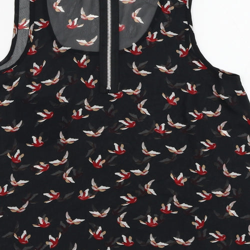 Cameo Rose Womens Black Geometric Polyester Basic Blouse Size 8 Round Neck - Bird Pattern