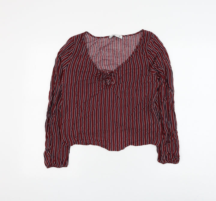 Hollister Womens Red Striped Viscose Basic Blouse Size M Scoop Neck