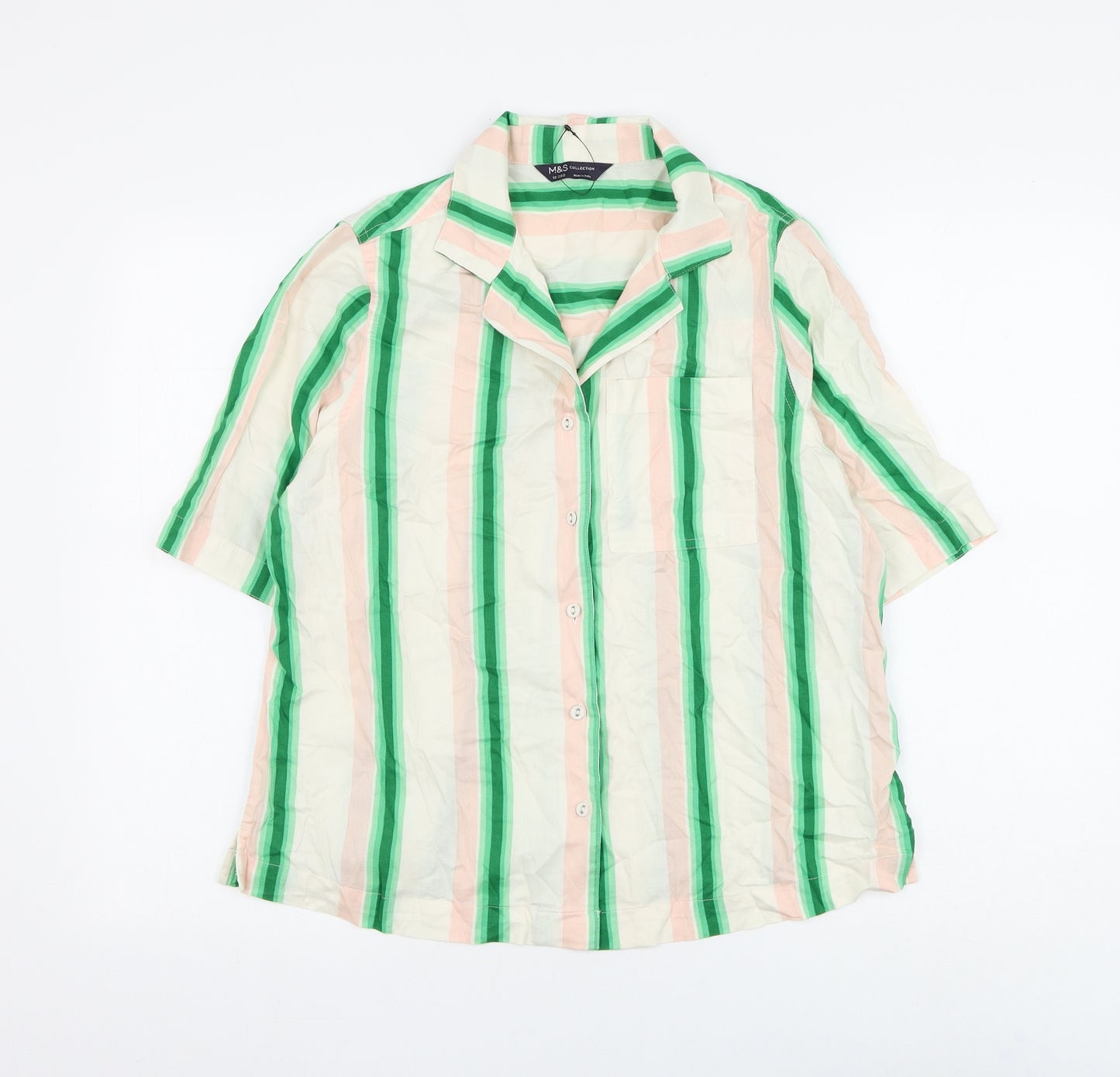 Marks and Spencer Womens White Striped Cotton Basic Button-Up Size 10 Collared