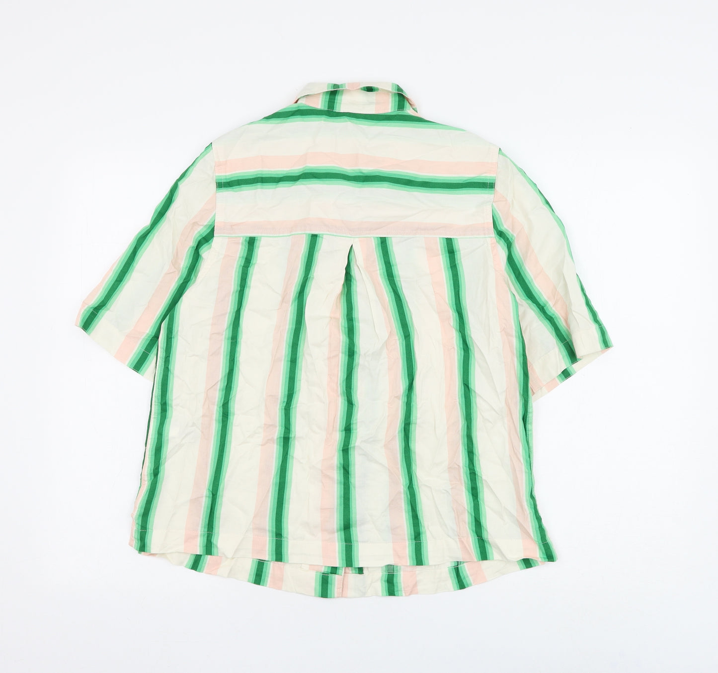 Marks and Spencer Womens White Striped Cotton Basic Button-Up Size 10 Collared