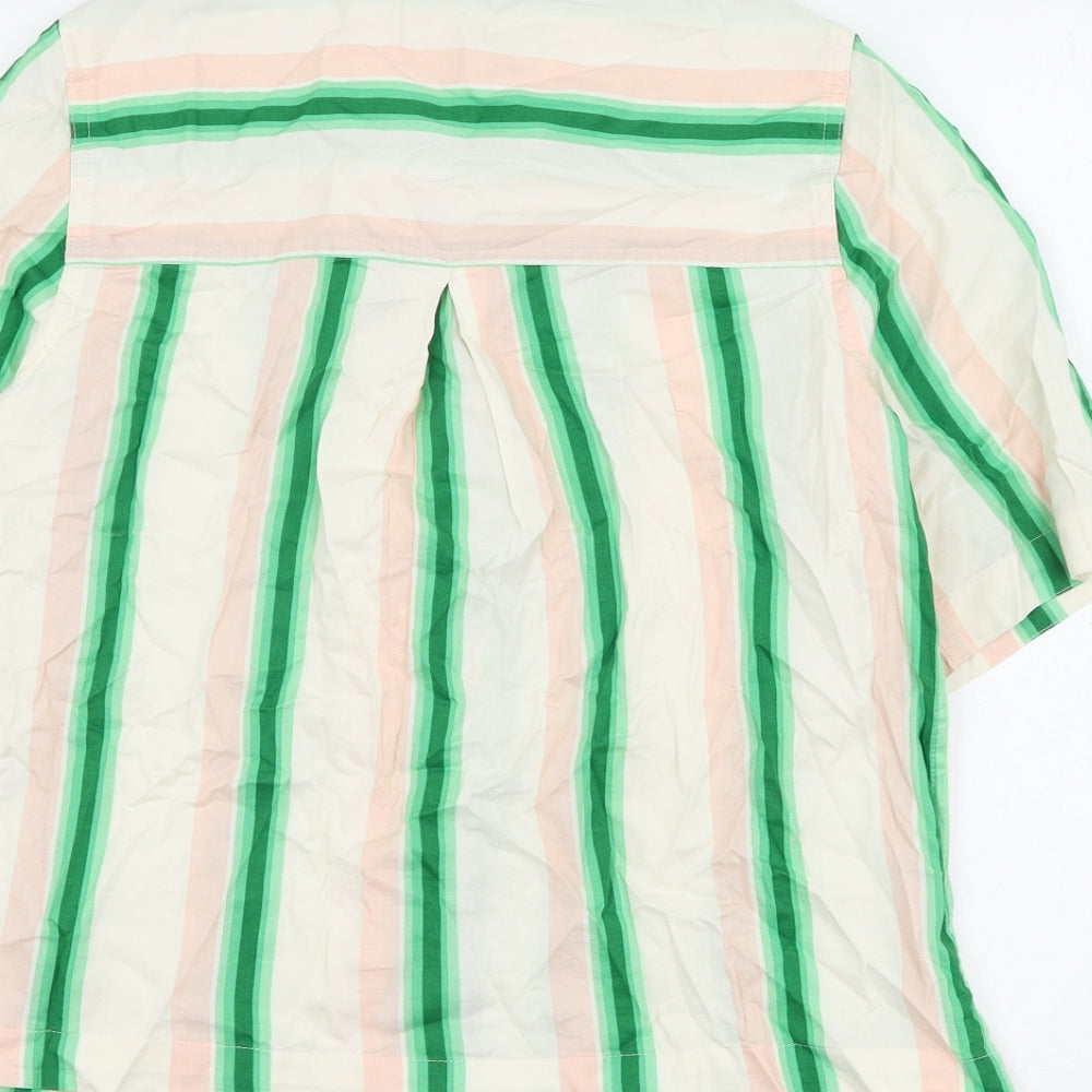Marks and Spencer Womens White Striped Cotton Basic Button-Up Size 10 Collared