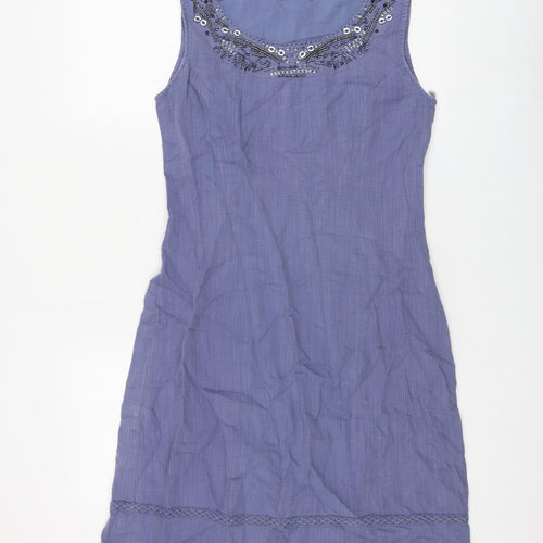Preworn Womens Blue Polyester A-Line Size 10 Round Neck Zip