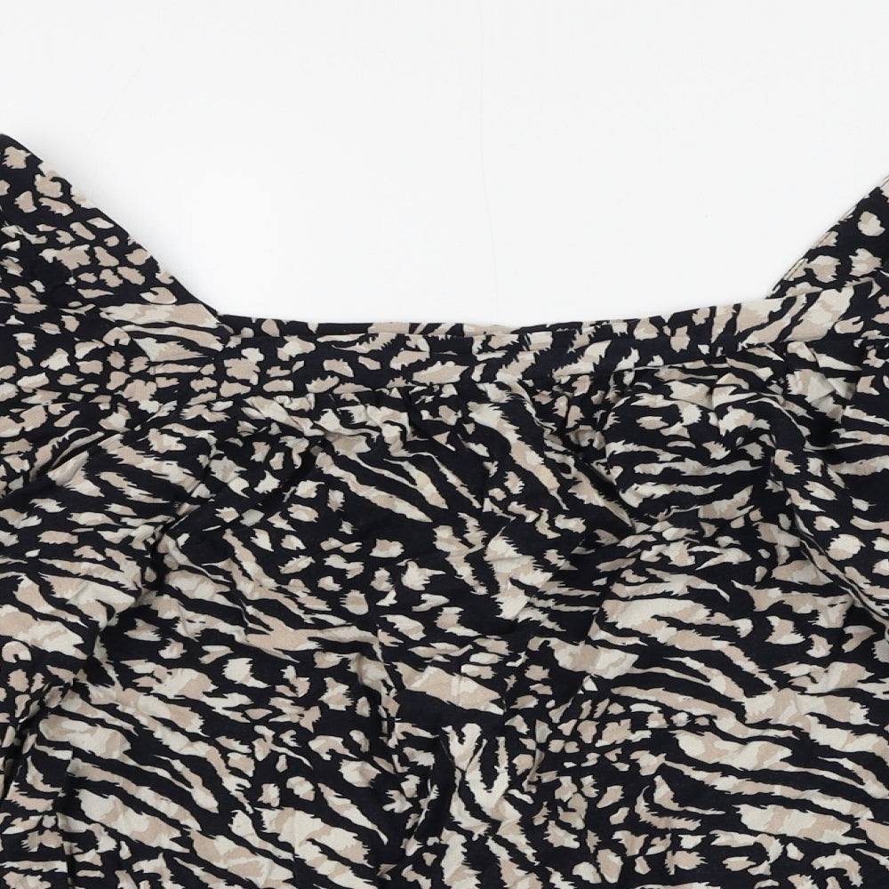 George Womens Black Animal Print Viscose Basic Blouse Size 18 Square Neck