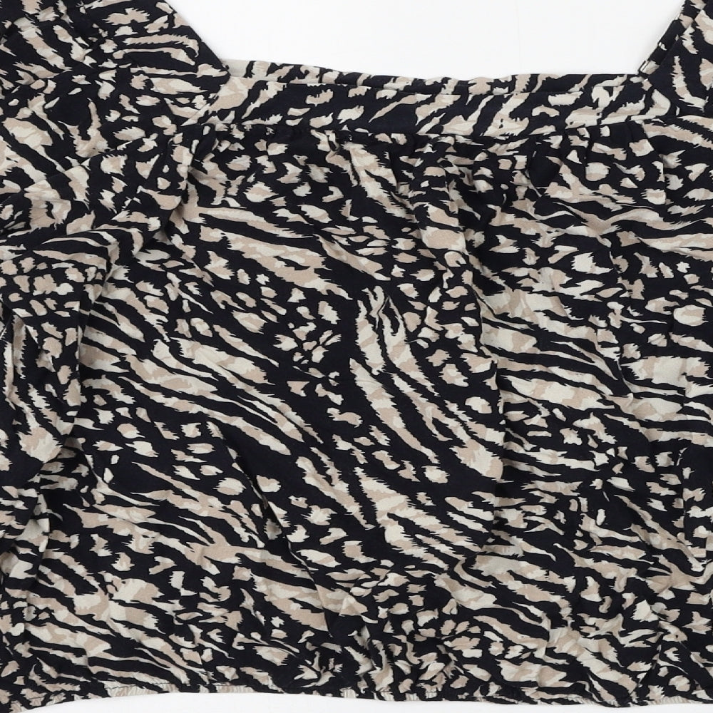 George Womens Black Animal Print Viscose Basic Blouse Size 18 Square Neck