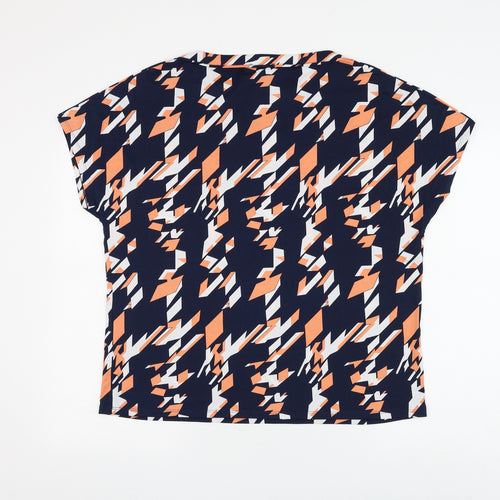 Marble Womens Blue Geometric Polyester Basic Blouse Size M Boat Neck