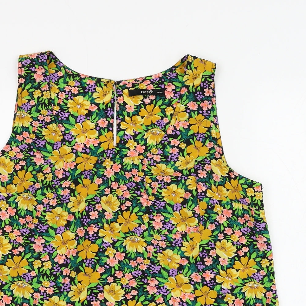 Oasis Womens Multicoloured Floral Polyester Basic Blouse Size 14 Round Neck