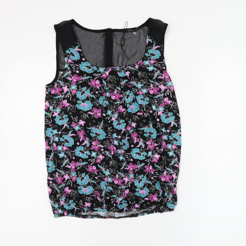 M&Co Womens Black Floral Viscose Basic Blouse Size 8 Scoop Neck