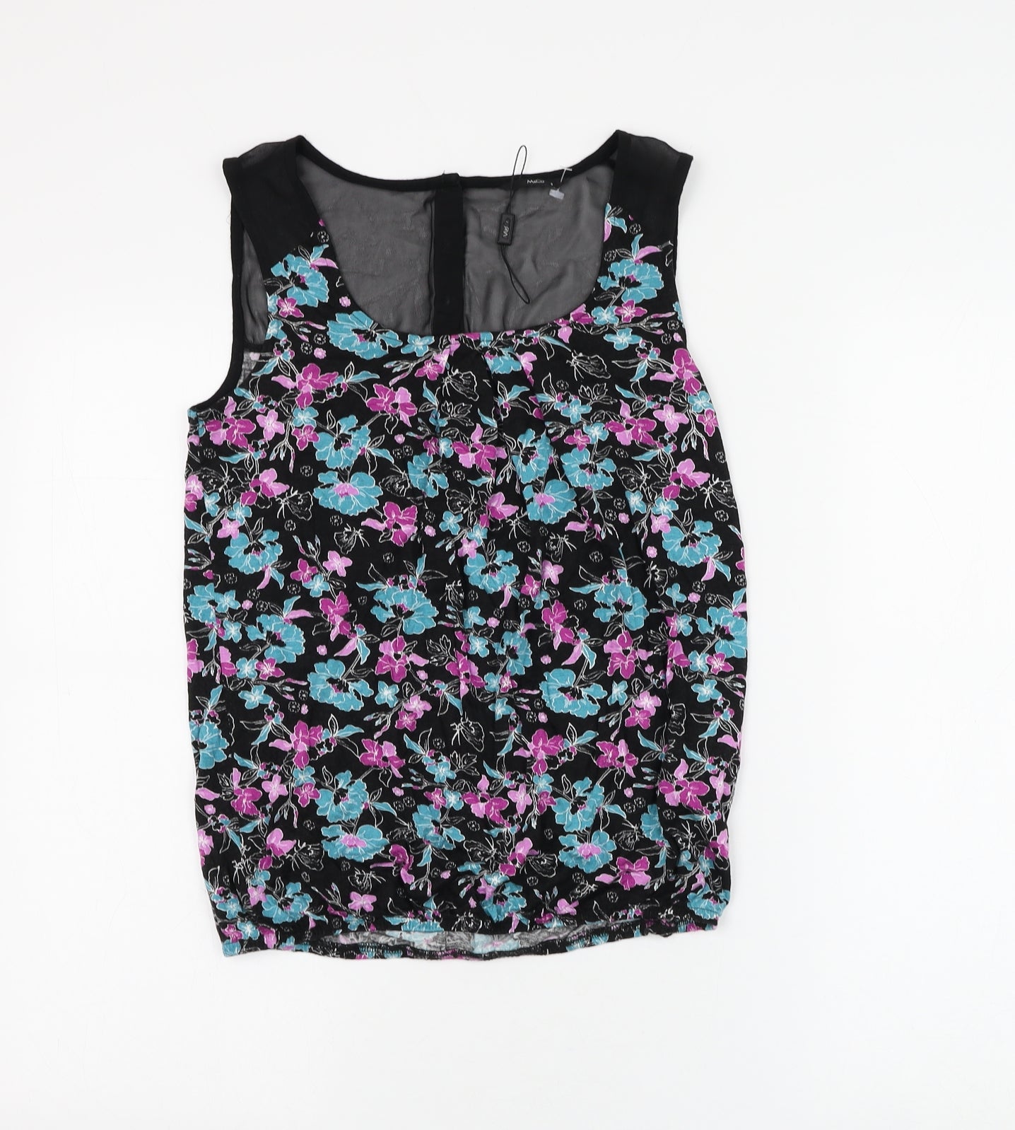 M&Co Womens Black Floral Viscose Basic Blouse Size 8 Scoop Neck