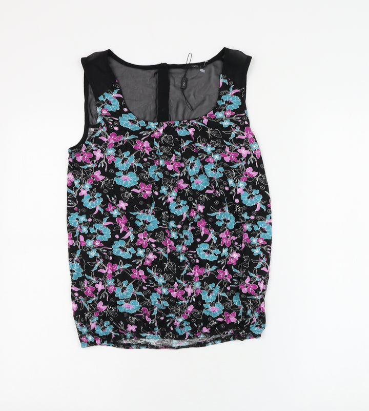 M&Co Womens Black Floral Viscose Basic Blouse Size 8 Scoop Neck